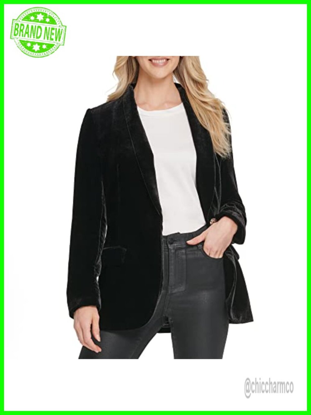 Velvet Button Front Blazer Jacket Long Sleeve Shawl Collar Casual